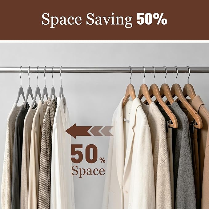 Velvet Hangers 50 Pack, Slim Non-Slip Clothes Hangers Space-Saving for Closet, Heavy Duty for Pants, Coats, Skirts, Jeans, Sweaters and More, Nylon-Flocked, Grey