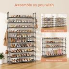 LANTEFUL Tall Shoe Rack 10 Tier Shoe Organizer Large Shoe Shelf with 18 Hooks Storage for 50 Pair Sneaker and Boot, Stackable Vertical Shoe Rack Organizer for Closet, Entryway, Bedroom, Grey