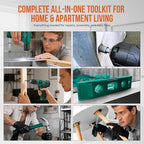 Hi-Spec 8V Cordless Drill Set & Tool Kit for Men – Power USB Rechargeable Electric Drill Driver, Compact Hand Toolbox with Essential Tools, Green, Ideal for Home Improvement