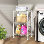 SINGAYE 3 Small Shelves Storage Shelf Wire Shelving Unit Metal Shelf Adjustable Organizers Storage Shelving with Wheels for Bathroom Laundry Room Kitchen Pantry11.5”D x 17.5”W x 30.5”H White