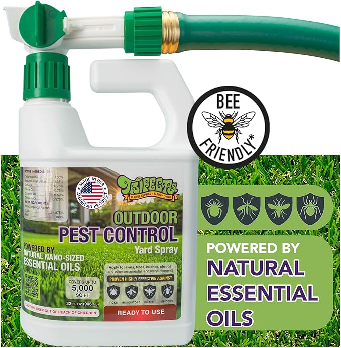 Trifecta Outdoor Pest Control | Natural mosquito repellent, tick, gnat, & mosquito backyard control | Pet & Kid Safe | Hose-End pest control spray for Lawns, Trees, Bushes, Patios & More (32oz 1-Pack)