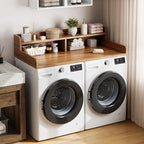 Garvee 54" Washer Dryer Countertop with 2-Tier Shelf, Wooden Laundry Countertop with Non-Slip Pad and Guard Rails, Washer and Dryer Topper for Laundry Room Organization