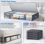 TasticTotes Under Bed Storage Containers, 8 Pack Blanket Storage Bags, Collapsible Storage Bags with Big Zippers, Clear Front, Shoe Storage and Organization for Clothes, Comforter, 90L, Grey