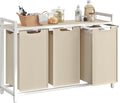 VASAGLE Laundry Hamper, Laundry Basket Sorter with 3 Pull-Out and Removable Bags, Shelf, Metal Frame, 3 x 10.6 Gallons (40 L), 36.4 x 13 x 28.4 Inches, Cappuccino Beige and Natural Beige UBLH301LH01