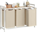 VASAGLE Laundry Hamper, Laundry Basket Sorter with 3 Pull-Out and Removable Bags, Shelf, Metal Frame, 3 x 10.6 Gallons (40 L), 36.4 x 13 x 28.4 Inches, Cappuccino Beige and Natural Beige UBLH301LH01