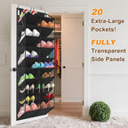 UVIAHOMI 20-30 Pairs Over the Door Shoe Organizer, Clear Pockets Hanging Shoe Storage for Closet, 10-Tier Door Shoes Rack, Handing Shoes Holder Fit All the Family's Sneakers, Boots, Heels, Black