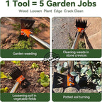 3-in-1 Weed Puller Tool Set with 60" Adjustable Long Handle, Manual Weeder Rake, Garden Hoe & Pruning Shears | Heavy Duty Stainless Steel for Vegetable Gardening, Lawn, Backyard & Farm