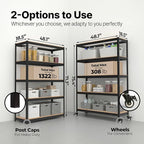 HOMEDANT House 48.1" 5-Tier Metal Rolling Cart Shelf Rack Casters Heavy Duty Laminated Wheel Shelving Unit Adjustable Utility Storage Shelves Shelf Kitchen Garage Black 1Pack