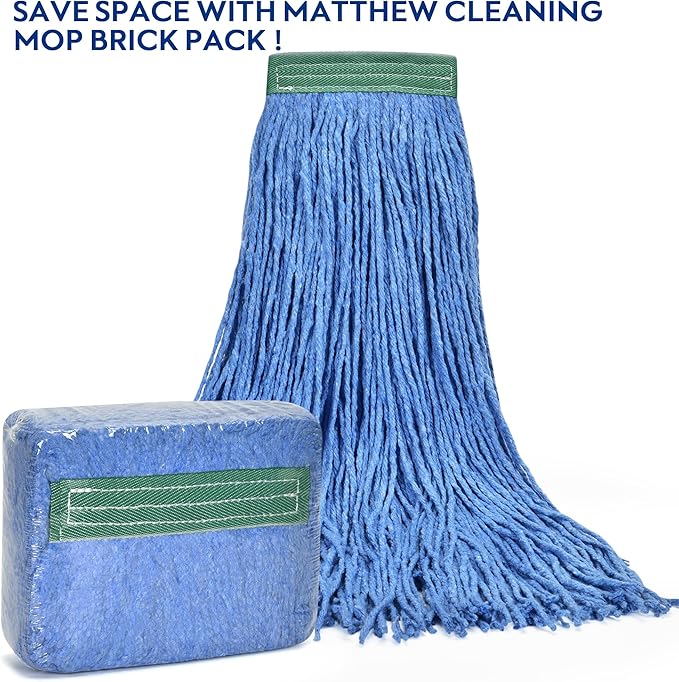 Matthew Cleaning 16oz 6Pack Cotton Floor Mop,Cotton Looped-Open String Heavy Duty String Mop Refills, Universal Headband Blend,Mop Head Replacement for Home, Industrial and Commercial Use(Blue)