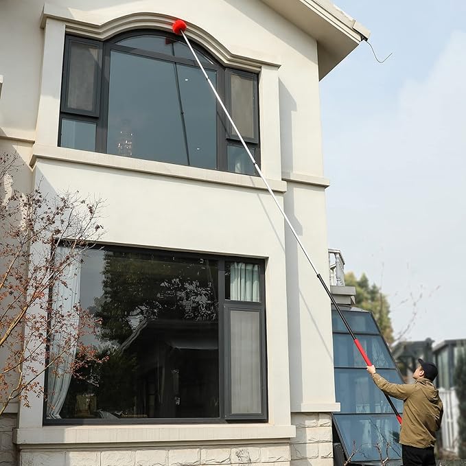 30 Foot High Reach Dusting Kit with 6-24 Foot Extension Pole // High Ceiling and Cobweb Duster with Telescopic Pole // Microfiber and Outdoor & Indoor Extendable Duster Cleaning Kit