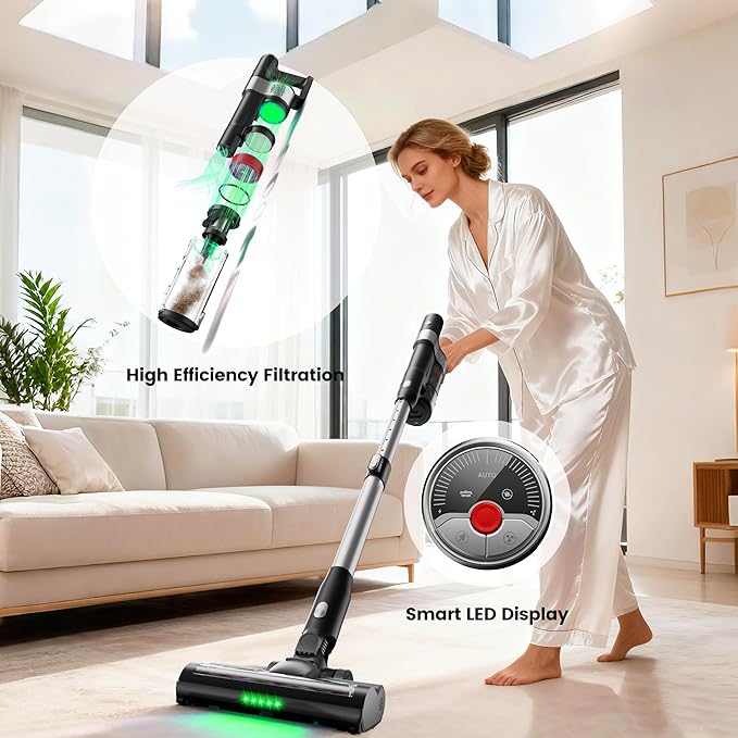 SogesPower Cordless Vacuum Cleaner, Auto-Empty & Self-Charging Vacuum Cleaners for Home, 45Mins Stick Vacuum with LED Display, Anti-Tangle Lightweight Wireless Vacuum for Pet Hair Carpet Floor