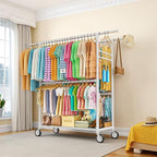 Heavy Duty Clothes Rack Load 1060LBS, Four Rods Rolling Clothing Racks for Hanging Clothes, Rolling Garment Rack With Sturdy Wheels Shelves Hooks, Portable & Adjustable Commercial Garment Rack, White