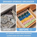 Foldable Storage Cubes Drawer Underwear Organizer Dividers， under Cabinet Organizer 24-Cell Fabric Storage Boxes for Lingerie,Socks,Ties（Creamy-White）