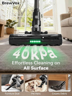 BrewVox Telescopic Cordless Stick Vacuum Cleaner for Home & Pet Hair, 25W Motorized Tri-Clean Brush, 40kPa Powerful Suction, 450W Motor, 65 Min Runtime, 2.5H Quick Rechargeable for Carpets, All Floors