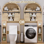 Spurgehom Over The Toilet Storage Cabinet, Bathroom Shelf Organizer Freestanding, Bathroom Arch Cabinet Over Toilet with Toilet Paper Holder and Anti-Tipping Device (Two Sliding Door-Wood)