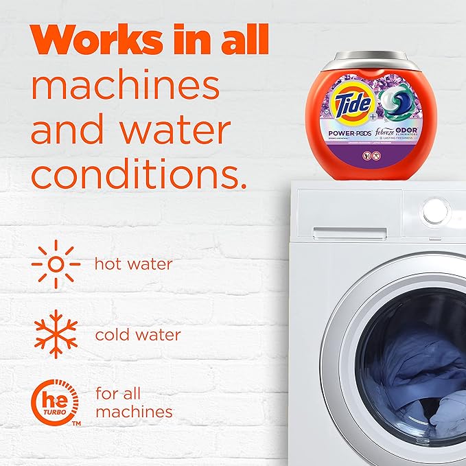 Tide Power Pods with Febreze Laundry Detergent Pacs, 63 Count, Spring & Renewal Scent, All-Day Freshness