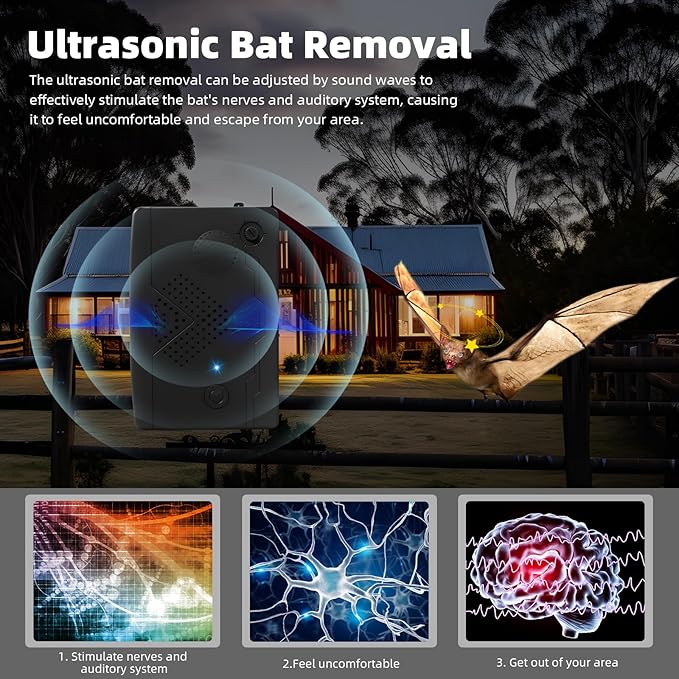 Bat Deterrent Devices,Bat Repellent for Attic,Rechargeable Bird Repellent,Porch & House | Bats Removal Do It Yourself for Indoor & Outdoor | Friendly to Human & Pet (2, Black)
