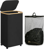 Laundry Basket with Wheels, 110L Black Clothes Hamper for Laundry, Laundry Hamper with Lid and Inner Bag, for Laundry Room, Bedroom, Dormitory Storage,Black