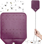 Fly Swatter Heavy Duty Vegan Leather, 21" Thicker Extra Long Sturdy Metal Woven Wire Handle, Manual Large Flies Killer Swatters Insect Smasher Bug Bee Wasp for Indoor and Outdoor (1 Pack, Purple)