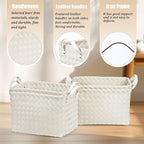Handwoven Clothes Basket Laundry Hampers Large Wicker Storage Baskets for Shelves Blankets Closet Storage Bins Car Bedroom Bathroom Organizers and Storage Bath (Pack of 4, Ivory)