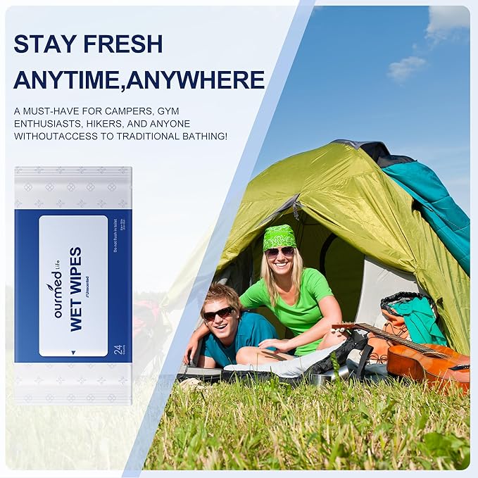 Ourmed Life Rinse-Free Body Wipes for Adults Bathing - Extra Large 8" x 10", Thick Aloe Shower Wipes, No Rinse Cleansing Wipes for Elderly, Camping, Hiking, GYM, Travel, 24Count (Unscented)