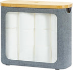 Toilet Paper Basket, Toilet Paper Storage with Lid for 12 Rolls, Bathroom Storage Organizer with Bamboo Lid, Grey