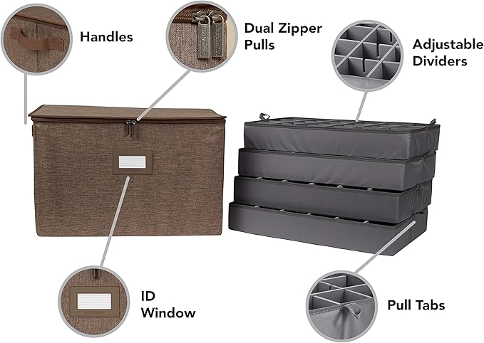 Covermates Keepsakes - Adjustable Zip-Top Storage Box - Configurable FlexGrid Compartments - Heavy Duty Polyester- Reinforced Handles - Stackable Design - Indoor Storage, Brown Heather