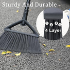 4PCS Heavy Duty Broom, Broom for Sweeeping Indoor and Outdoor, Angle Broom with Long Pole, Outdoor Broom for Courtyard/Garages/Slidewalk, Indoor Broom for Kitchen Lobby Canteen Black