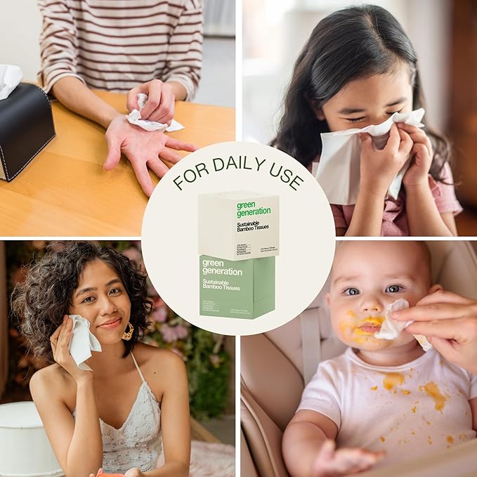 Green Generation Bamboo Toilet Paper & Facial Tissues Bundle – 3-Ply Soft, Organic, Hypoallergenic, Septic Safe, FSC Certified