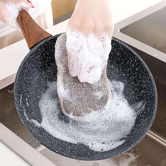 10 Pack Reusable Double-Side Microfiber Kitchen sponges,Scrubber Sponge Scouring Pads Dish Sponge Kitchen Cleaning Dishes and Pots (Beige)