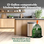 Healthy Earth 13 Gallon Compostable Drawstring Trash Bags, 1.13 Mil Extra Thick Tall Kitchen Liners (49.2 L), Heavy Duty Leak-Proof Food Scrap Bags, BPI & TÜV OK Compost Certified, 60 Count