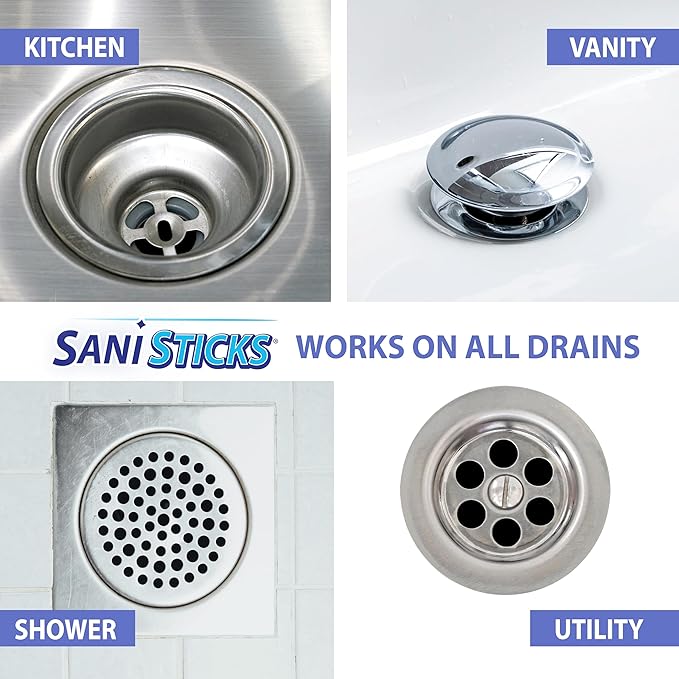 SANI 360° Sani Sticks Drain Cleaner and Deodorizer, 48 Count, Lemon Scent Enzyme Pipe Cleaners, Eliminate Odors, Prevent Clogged Drains, Safe for Sinks, Bathtub Drains, Septic Tanks