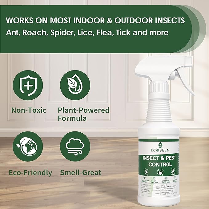 Insect & Pest Control Spray – Natural Essential - Bug Killer & Insect Repellent, Kills Ant, Spiders, Carpet Beetles, Roaches, Flies- Safe for Pets & Family, Indoor & Outdoor Use 16OZ