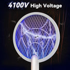 Electric Fly Swatter Racket,2 in 1 Mosquito Bug Zapper 4100V Handheld Mosquito Killer with 1800 mAh Rechargeable Battery, Purple Light and 3-Layer Safety Mesh for Indoor Outdoor Grey Two-Pack