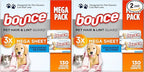 Bounce Pet Hair and Lint Guard Mega Dryer Sheets with 3X Pet Hair Fighters, Unscented, 130 Count (Pack of 2)
