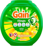 Gain Flings Laundry Detergent Pacs, 60 Count, Island Fresh Scent, with Odor Defense, concentrated laundry soap pacs
