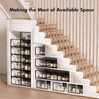 Foluck Shoe Storage Box, 15 Pack Clear Plastic Stackable Shoe Organizer for Closet, Interlocking Design for Sneakers, Foldable Shoes Container Rack with Lids, Black