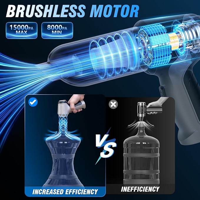 Car Vacuum Cleaner, 15000Pa Handheld Cordless Rechargeable Wet & Dry Vacuum, 120W High Power for Car, Pet, Home, Office Cleaning, Washable HEPA Filter, Multi-Nozzles