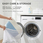 JMvicyroam 115L Extra Large Blanket Basket for Living Room - Woven Cotton Rope Laundry Hamper with Reinforced Handles - Storage Bin for Pillows, Comforters & Toys - Machine Washable,White&Blue