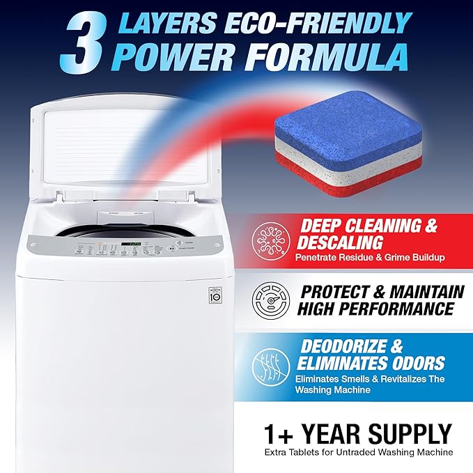 Washing Machine Cleaner Tablets Top Load 28 Pack & Dishwasher Cleaner Deodorizer Descaler Tablets 56 Pack Bundle - 2 Plus Year Supply - Septic Safe Eco Friendly Formula