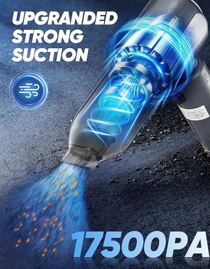 Mini Vacuum Cleaner, Cordless Car Vacuum, 17500PA High Suction, 3 in 1 Handheld Vacuum, Vacuuming, Blowing, Inflating, Deflation, Portable Vaccum with HEPA Filter for Cars,Desktop,Home SW106