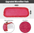 16.5 inch Mop Refills, 3 Pack Microfiber Reusable Replacement Mop Pads Flat Replacements Heads for Wet Or Dry Floor Cleaning and Scrubbing, Red Curly Cloth