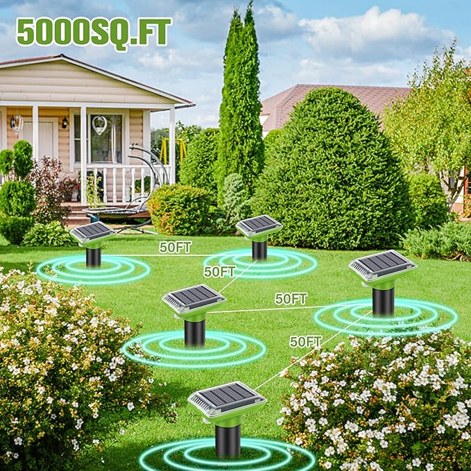 Solar Mole Repellent, Ultrasonic Gopher Repeller Outdoor, Solar Powered Waterproof Snake Repellent Deterrent Gopher Vole Snake Pest and Other Animals from Lawn Garden Yard Home(Green, 4 Packs)