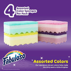 Fabuloso Scratch-Free Kitchen Dish Sponges, Rainbow Cellulose Scrubber Sponge with Scouring Pad for Dishes, Pots, Pans, Counters and Sinks, Tough on Messes, 4.25 x 2.75 x 1.25 in, 4 Count