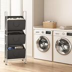 ELYKEN 120L Vertical Rolling Laundry Hamper with Removable Bags, 3 Section Laundry Baskets with Wheels, Space-Saving 3 Tier Laundry Sorter for Small Spaces, Dorm, Bedroom, Bathroom, Laundry Room