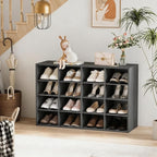 Garden 4 you Shoe Storage Bench, Cubby Shoe Rack with 16 Cubbies, 4-Tier Wood Shoe Rack Organizer, Shoe Organizer Cabinet for Entryway, Hallway, Closet and Garage, Black