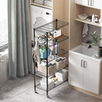 Homdox 5 Tier Metal Storage Shelves with Wheels, Heavy Duty Wire Shelving Unit, Adjustable Storage Racks with Side Hooks for Bathroom Kitchen Garage Pantry Organization, Black
