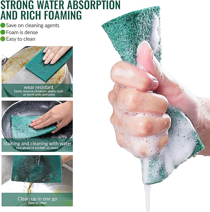Green Scouring Pad，Scrub Pads，Cleaning Pads for Dishes Kitchen (10)
