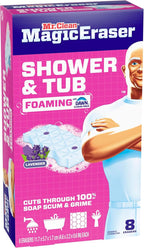 Mr. Clean Magic Eraser Sponge, Bathroom, Shower, Tub Cleaner, Soap Scum Remover, Bathroom Cleaning Supplies, Dawn Cleaning Power with Lavender Scent, Shower & Tub, 8ct