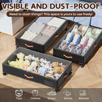 Under Bed Storage with Wheels 2-Pack, Under Bed Storage Containers 66L Clear Lids, Rolling Storage Drawers for Clothes Shoes Blankets, Underbed Organizer Bins(30" L x 16.2" W x 7.5" H)